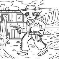 Cowgirl with a Gun Coloring Page for Kids vector