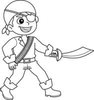 Pirates with a Sword Isolated Coloring Page vector