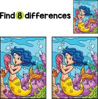 Mermaid Holding Spiral Shell Find The Differences vector