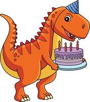 T Rex with Happy Birthday Cartoon Colored Clipart vector