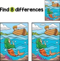 Mermaid with Boy in the Boat Find The Differences vector