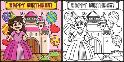 contento cumpleaños princesa colorante página ilustración vector