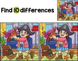 Child with a Pirate Crab Toy Find The Differences vector