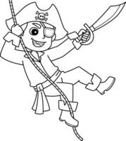 Pirate Swinging Isolated Coloring Page for Kids vector