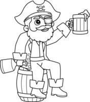 Pirate Drinking Rum Isolated Coloring Page vector