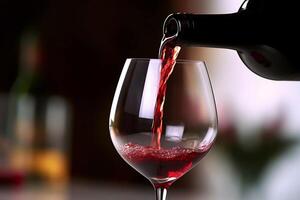 AI generated Red wine pouring into a wine glass. created with Generative AI photo
