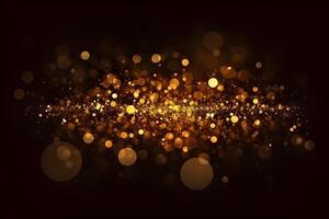 AI generated Glittering Vintage Lights in Dark Gold and Black Background. created with Generative AI photo