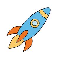 Rocket in doodle style. Outline rocket isolated on white background. Hand drawn vector art.