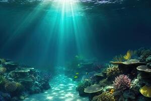 AI generated Tropical Seabed - An Underwater Scene with Vibrant Reef and Sunshine. created with Generative AI photo