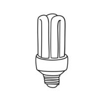 Fluorescent bulb in doodle style. Outline light bulb isolated on white background. Hand drawn vector art.