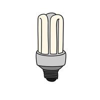 Outline  fluorescent bulb in doodle style isolated on white background. Hand drawn vector art