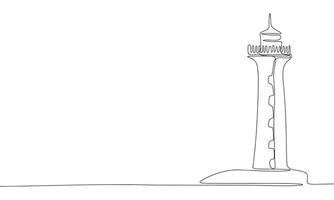 Lighthouse one line continuous line. Line art lighthouse outline banner in minimal style. Hand drawn vector art.