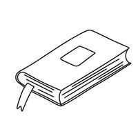 Book outline in doodle style isolated on white background. Hand drawn vector art.