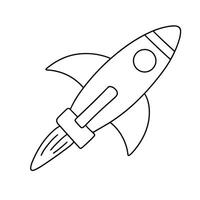 Outline Rocket in doodle style isolated on white background. Hand drawn vector art