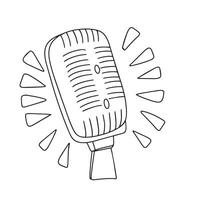 Outline microphone in doodle style. Hand drawn vector art.