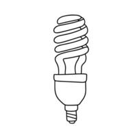 Fluorescent bulb in doodle style. Outline light bulb isolated on white background. Hand drawn vector art.