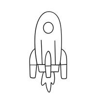 Rocket in doodle style. Outline rocket isolated on white background. Hand drawn vector art.