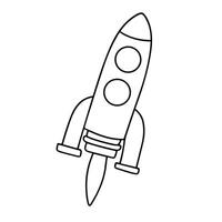 Outline Rocket in doodle style isolated on white background. Hand drawn vector art