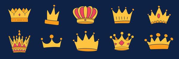 Collection of hand drawn crown isolated on background. Hand draw vector art.