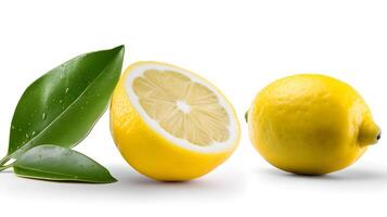 AI generated Fresh and Bright Lemon with Leaf Isolated on White Background. created with Generative AI photo