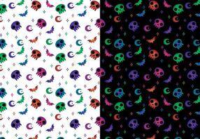 Colorful skulls, pattern, with moon and bat, for woven backgrounds, gothic pattern vector