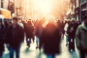 ai generado borroso multitud personas caminando en el calle. creado con generativo ai foto