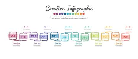 Presentation business, Infographic hand drawn for 12 months, 1 year,  Can be used for timeline, Doodle infographic vector. vector