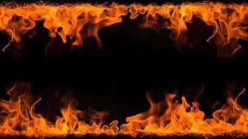 AI generated Fiery Flames on Isolated Black Background. created with Generative AI photo