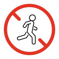 Prohibited run of person, line danger icon. Symbol running of human forbidden. Restriction active moving. Vector sign