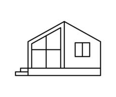 Modular house construction, line icon. Building home from prefabricated panels. Modern prefab fast technology in building and architecture. Property, real estate. Editable stroke. Vector outline