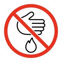 Risk of burn, forbidden holding hand on hot fire, line sign. Safe handling of heating. Vector symbol