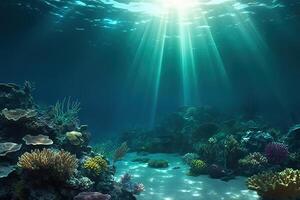 AI generated Tropical Seabed - An Underwater Scene with Vibrant Reef and Sunshine. created with Generative AI photo
