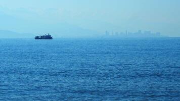 Fishing Vessel Sailing On Waves In Sea To Fish. Sea Summer Ocean Daylight Nature Background. Real time. video