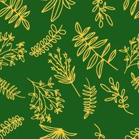 seamless pattern abstract floral background with leaves, hand drawing outline color. vector
