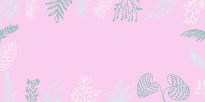 Abstract botanical leaf and floral  frame hand drawn illustration in outline design style for poster and print template vector