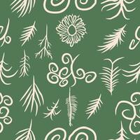 seamless pattern abstract floral background with leaves, hand drawing outline color. vector