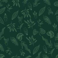 seamless pattern abstract floral background with leaves, hand drawing outline color. vector