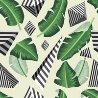 Floral seamless pattern with banana leaves. abstract 3D geometric shapes tropical background vector