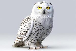 AI generated Graceful Majesty Snowy Owl Perched on a Serene White Background. created with Generative AI photo