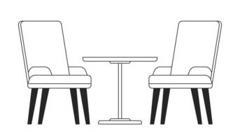 Two chairs around table black and white 2D line cartoon object vector