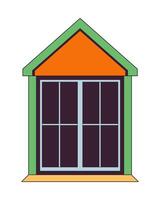 Attic window exterior 2D linear cartoon object. Building windowframe isolated line vector element white background. Rooftop residence. Residential roofwindow outdoor color flat spot illustration