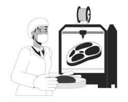 3D printed meat black and white cartoon flat illustration vector