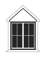 Attic window exterior black and white 2D line cartoon object. Building windowframe isolated vector outline item. Rooftop residence. Residential roofwindow outdoor monochromatic flat spot illustration