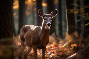 ai generado elegante ciervo en crepúsculo bosque. creado con generativo ai foto