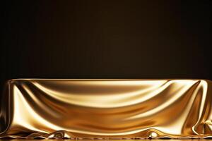 AI generated Luxurious Golden Fabric on Blank Podium with Gold Backdrop. created with Generative AI photo