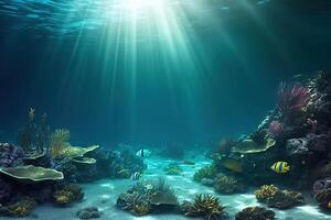 AI generated Tropical Seabed - An Underwater Scene with Vibrant Reef and Sunshine. created with Generative AI photo