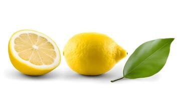 AI generated Fresh and Bright Lemon with Leaf Isolated on White Background. created with Generative AI photo