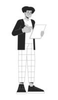 Eyeglasses latino office worker black and white 2D line cartoon character. Young adult hispanic corporate employee isolated vector outline person. Team member monochromatic flat spot illustration