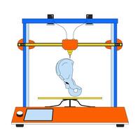 Pelvic girdle on 3d printer 2D linear cartoon object. Additive manufacturing pelvis bones isolated line vector element white background. Technology three-dimensional print color flat spot illustration