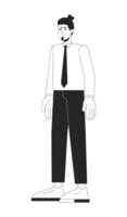 Anxious disturbed male office worker black and white 2D line cartoon character. Stressed out man employee isolated vector outline person. Frustrated manager adult monochromatic flat spot illustration